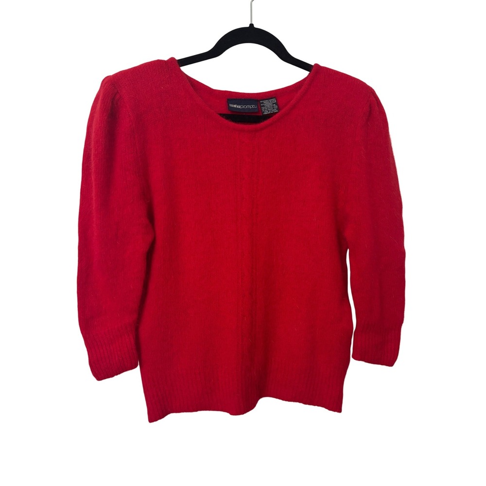 Vintage Impromptu Red Angora Lambswool Blend Fuzzy Puff Shoulder Sweater 38